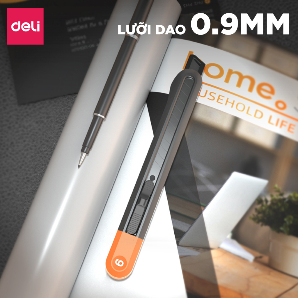 Set dao rọc giấy Deli cao cấp lưỡi thép không gỉ SK5 - Dao rọc mini bỏ túi kim loại tiện lợi văn phòng học sinh