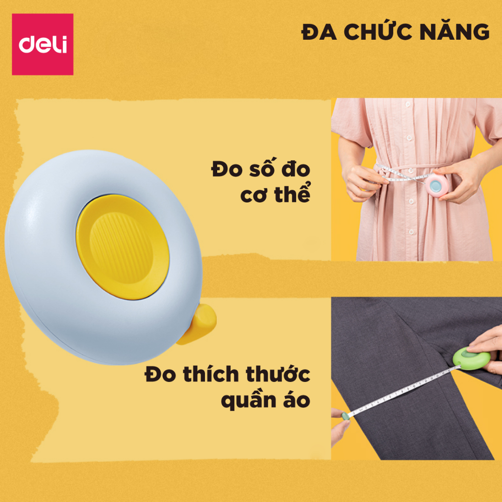 Thước Dây Thước Cuộn Mini Deli Đa Năng 2M, Đo Số Đo Cơ Thể, Đồ Đạc - Thiết Kế Tinh Tế, Hiện Đại, Tiện Dụng