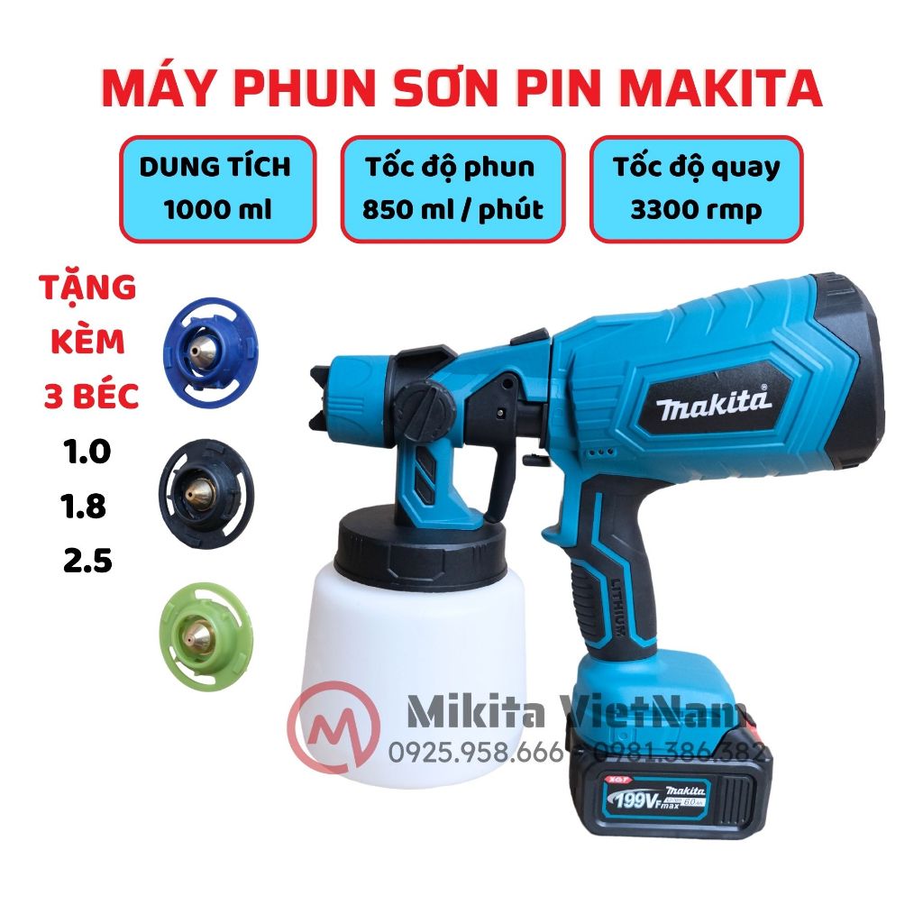 Máy Phun sơn Makita dùng pin phổ thông 4cm, máy phun sơn không dây ...