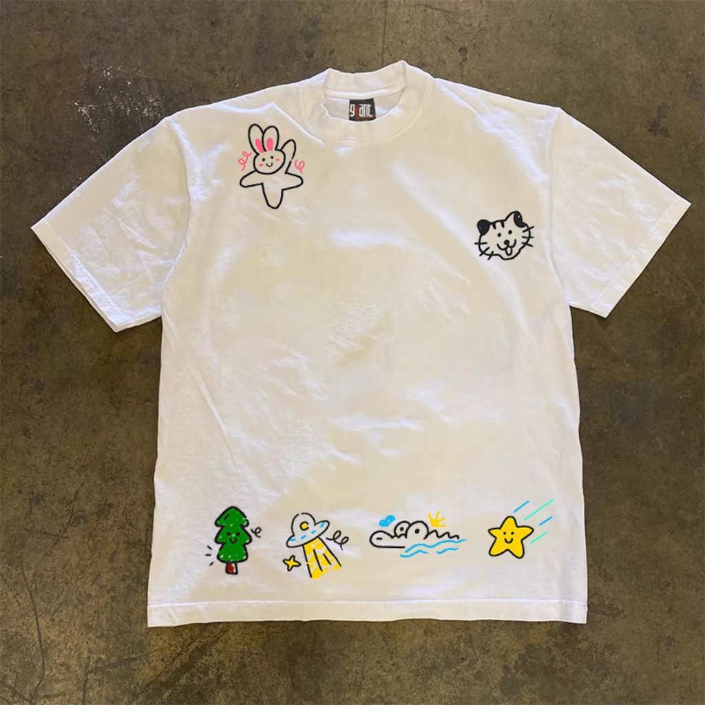 Áo Thun Cổ Tròn Nam In Hình Sticker Thỏ, Mèo, Cây Thông, Cá Sấu Phong Cách Trẻ Trung Năng Động Chất Liệu Cotton Mềm Mịn