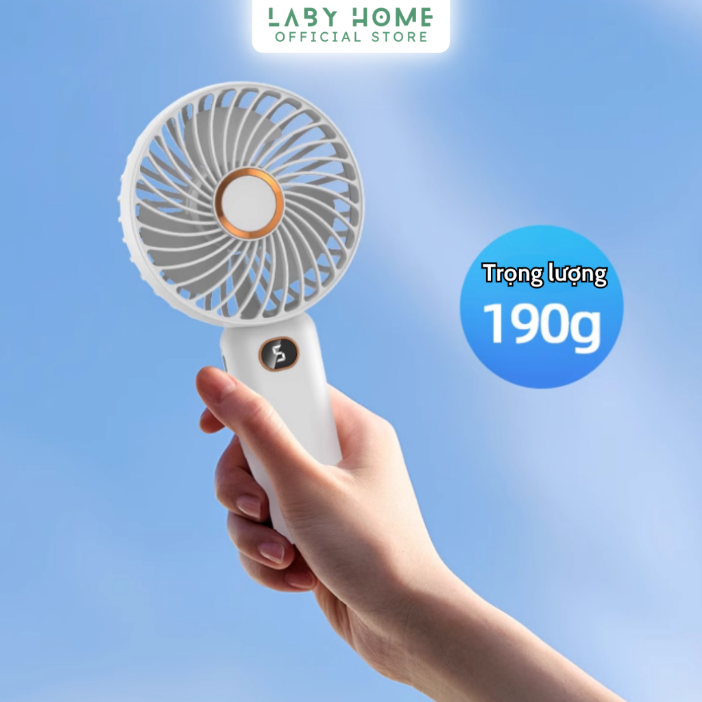 Quạt Mini Cầm Tay Tích Điện Làm Mát Nhanh, Sạc Nhanh, Màn Hình LCD Hiển Thị Tốc Độ Gió, Quạt Để Bàn Làm Việc LABY HOME
