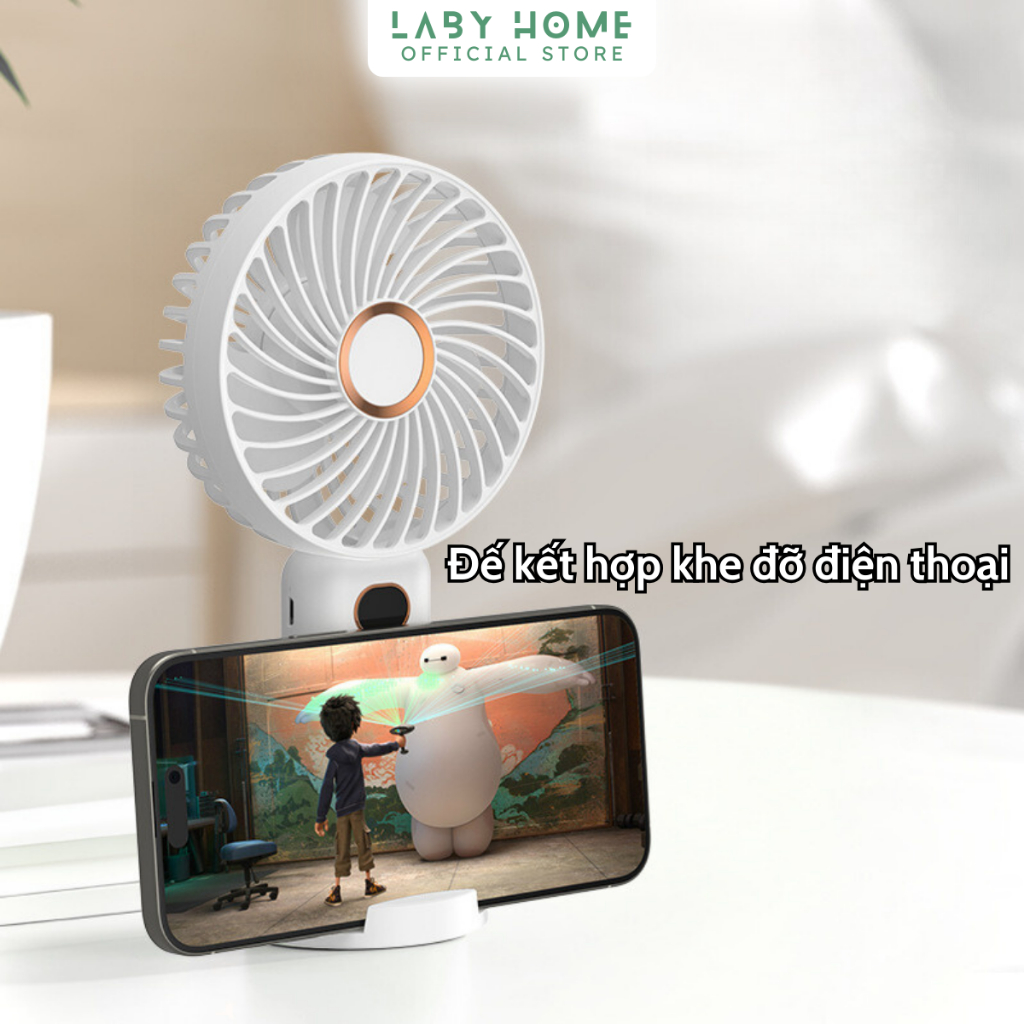 Quạt Mini Cầm Tay Tích Điện Làm Mát Nhanh, Sạc Nhanh, Màn Hình LCD Hiển Thị Tốc Độ Gió, Quạt Để Bàn Làm Việc LABY HOME