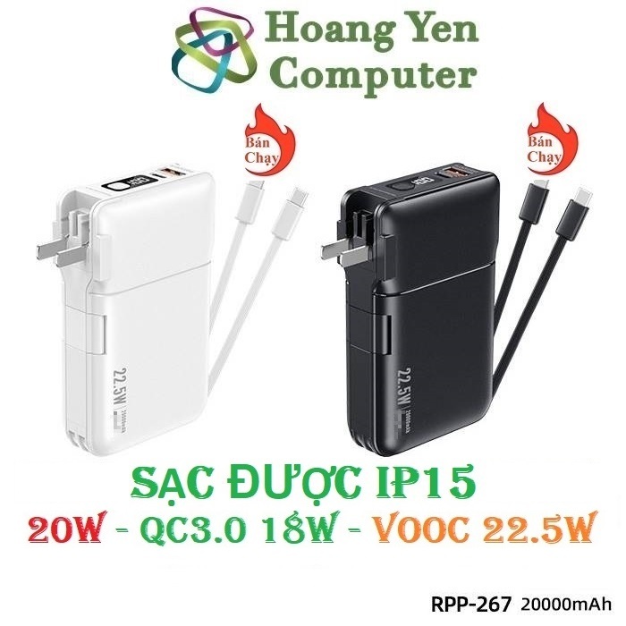 [Có CCC] Sạc Dự Phòng Remax RPP-267 20000Mah (Sạc Nhanh QC3.0, VOOC 2.0, PD20W), Tích Hợp Cáp Sạc, Nguồn Sạc Trực Tiếp