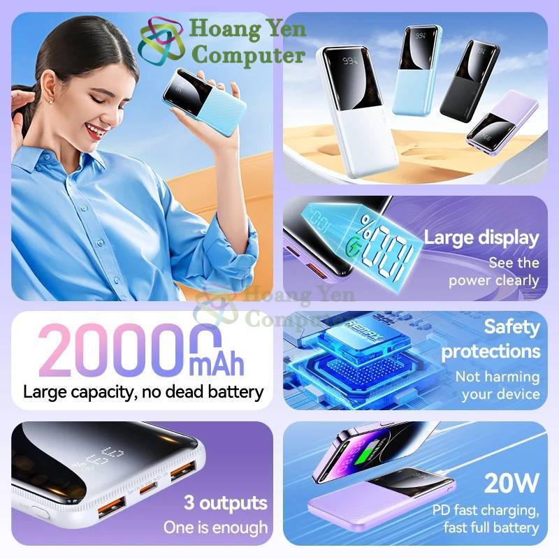 [Có CCC] Sạc Dự Phòng Remax RPP-623 20000Mah Siêu Đẹp (Sạc Nhanh QC3.0 18W, 22.5W, PD20W, VOOC 2.0) - BH 1 Năm - Hoàng Y