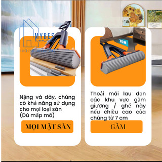 Cây lau nhà tự vắt thông minh bản nâng cấp, tổng cộng 2 đầu bông bọt biển siêu thấm hút