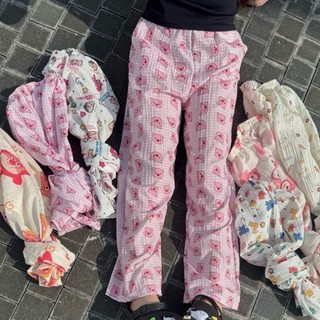 Quần Dài Cạp Cao Ống Rộng Nam Nữ Mặc Nhà Xinh Xắn Cute
