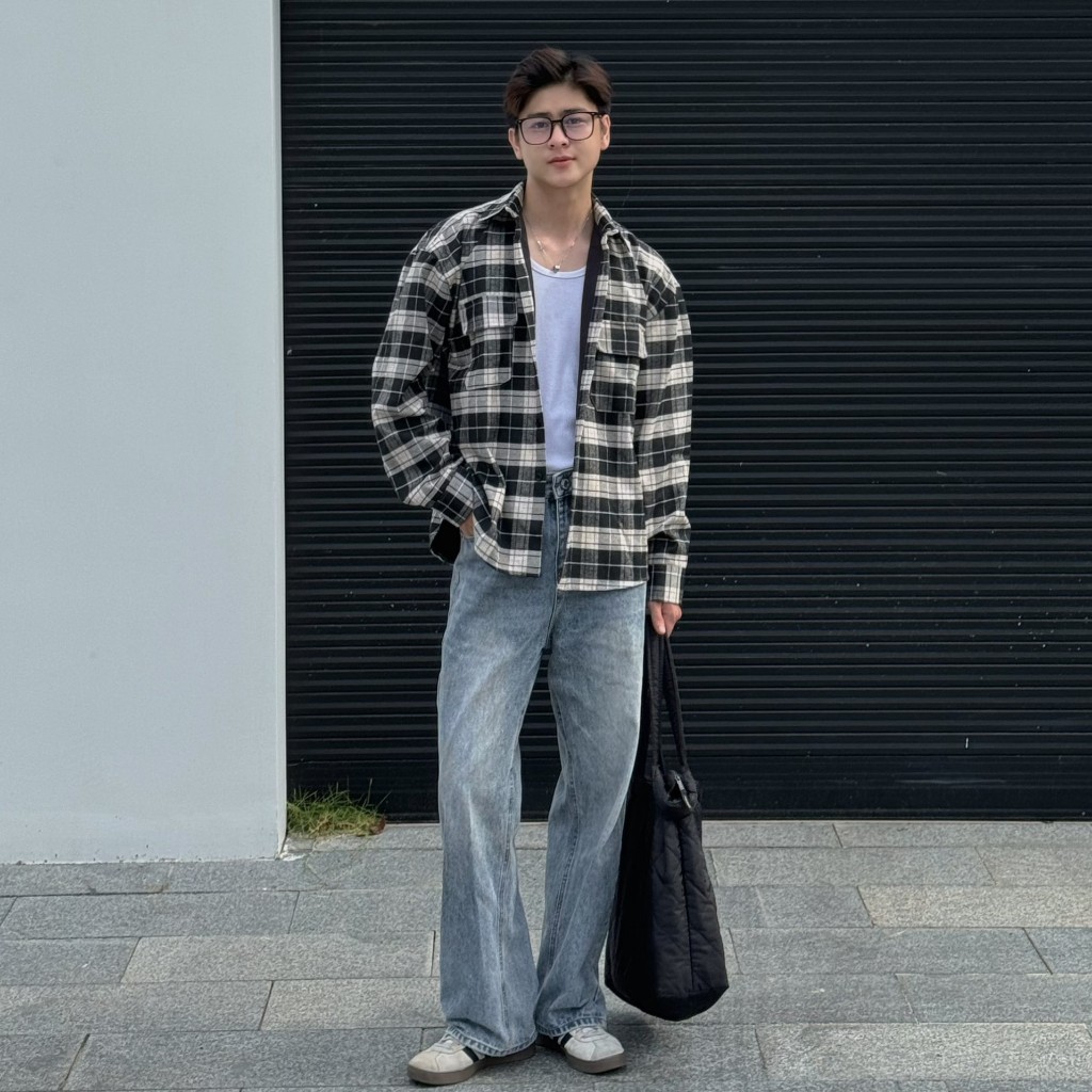 Áo sơ mi caro sọc tay dài flannel BASO dày form rộng Unisex, chất vải ...