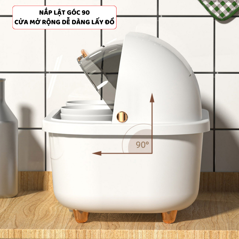 Kệ Úp Bát Đĩa ENODA HOME Thiết Kế Nắp Lật Tiện Lợi, Hộp Đựng Bát Đĩa Có Ống Đựng Đũa, Kèm Khay Thoát Nước G008