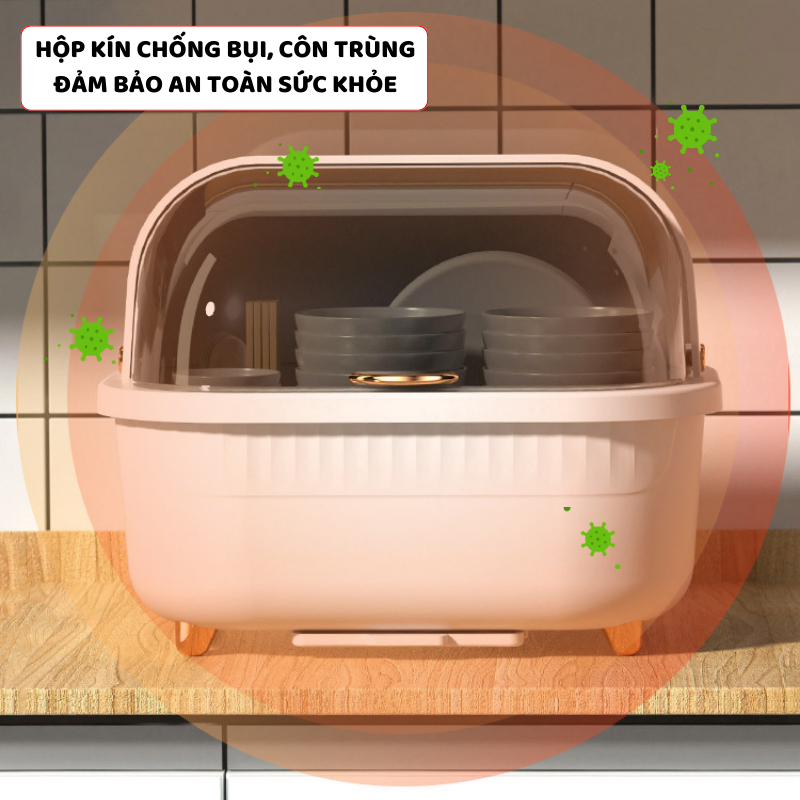 Kệ Úp Bát Đĩa ENODA HOME Thiết Kế Nắp Lật Tiện Lợi, Hộp Đựng Bát Đĩa Có Ống Đựng Đũa, Kèm Khay Thoát Nước G008