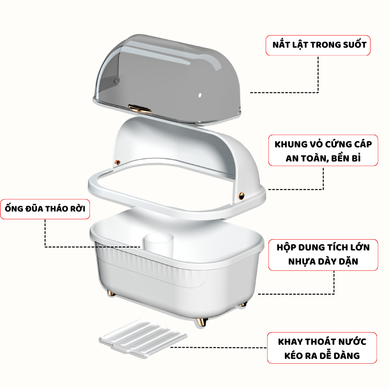 Kệ Úp Bát Đĩa ENODA HOME Thiết Kế Nắp Lật Tiện Lợi, Hộp Đựng Bát Đĩa Có Ống Đựng Đũa, Kèm Khay Thoát Nước G008