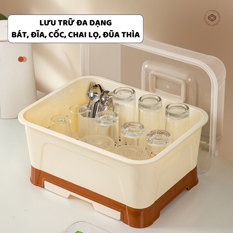 Kệ Úp Bát Đĩa ENODA HOME, Giá Đựng Chén Bát, Có Nắp Đậy Chống Bụi Chống Côn Trùng, Có Khay Thoát Nước Chống Ẩm Mốc GB030