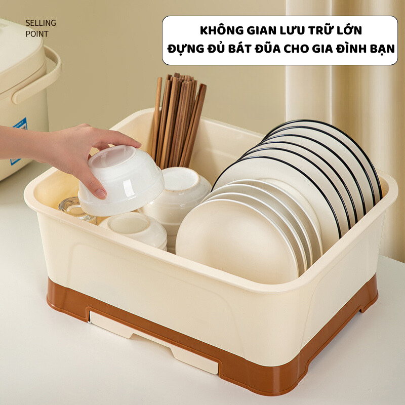 Kệ Úp Bát Đĩa ENODA HOME, Giá Đựng Chén Bát, Có Nắp Đậy Chống Bụi Chống Côn Trùng, Có Khay Thoát Nước Chống Ẩm Mốc GB030