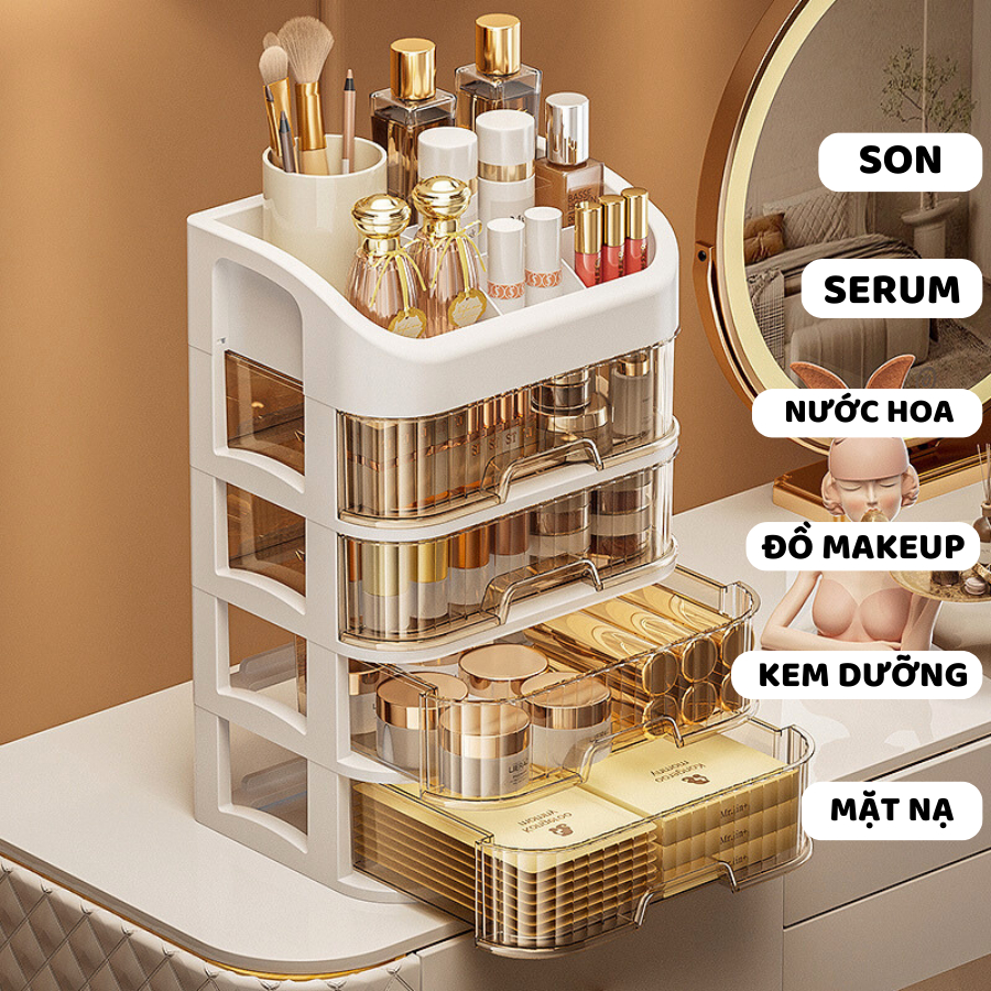 Kệ Đựng Mĩ Phẩm ENODA HOME, Kệ Nhựa Nhiều Tầng Để Bàn, Tủ Mini Đựng Đồ Thiết Kế Tinh Tế P025