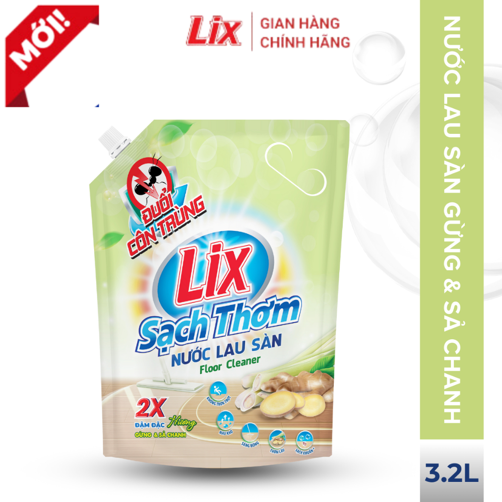 Ảnh Nước lau sàn Lix sạch thơm hương gừng và sả chanh mát lạnh sạch sáng bóng 18203 Lixco Việt Nam 3,2L/T04 (TÚI) 1