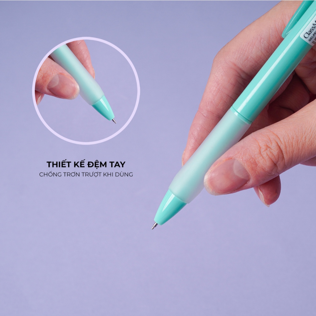 Hộp 4 Chiếc Bút Gel Bấm Classmate Bút Nước Ngòi 0.5mm Bút Mực Xanh Có Đệm Tay Chống Trơn Viết Trơn Mực Ra Đều CL-GP108