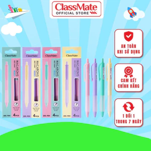 Hộp 4 Chiếc Bút Gel Bấm Classmate Bút Nước Ngòi 0.5mm Bút Mực Xanh Có Đệm Tay Chống Trơn Viết Trơn Mực Ra Đều CL-GP108
