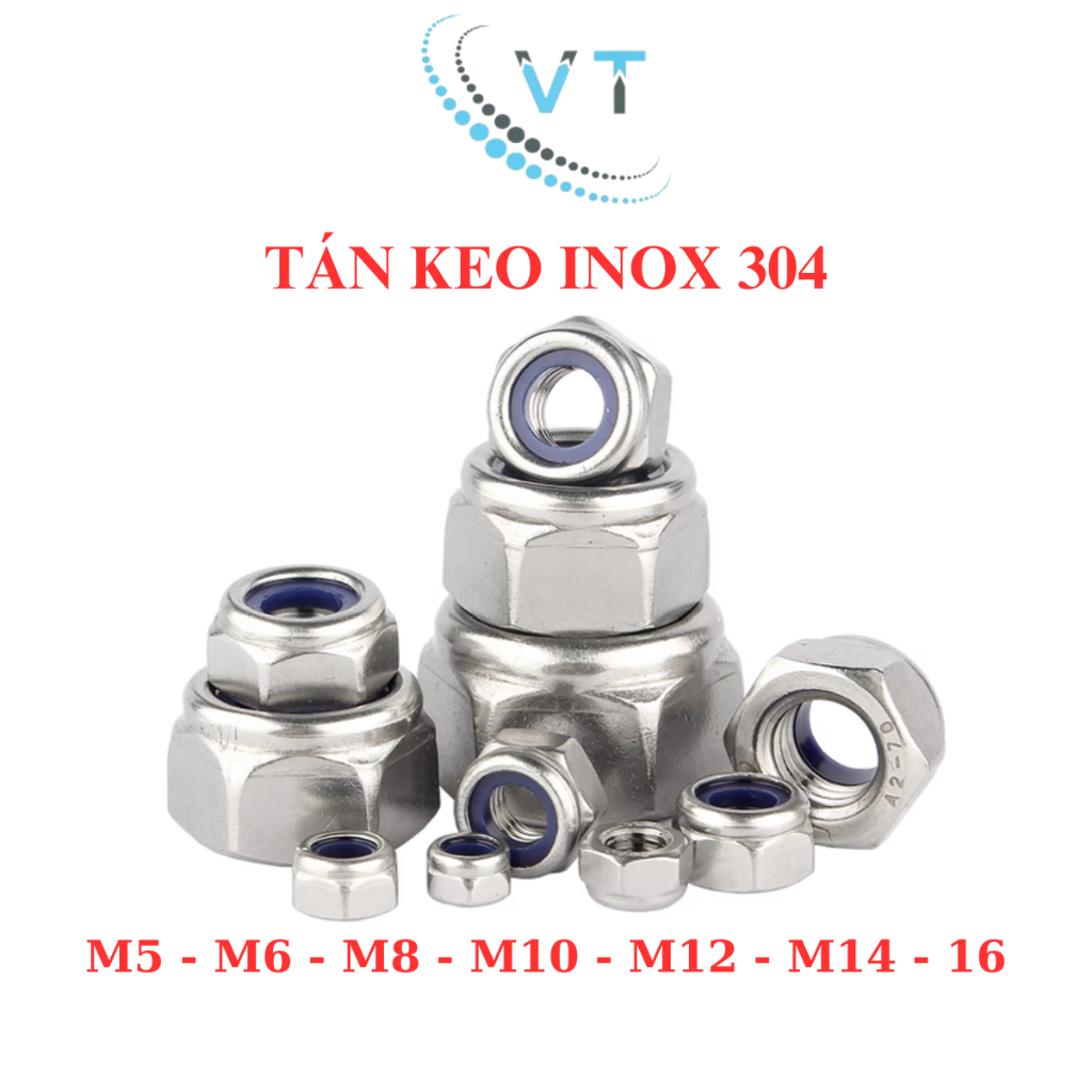 [Set 3-20 Con] Đai Ốc Tán Keo INOX 304 M5 M6 M8 M10 M12 M14 M16 - Tán Chống Trượt, Tán Chống Tuôn Thép Không Gỉ Loại Xịn