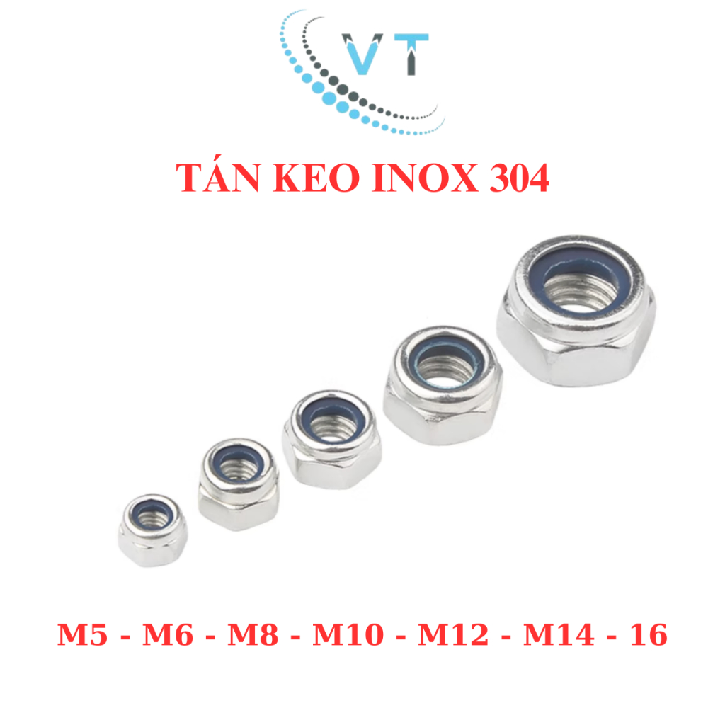 [Set 3-20 Con] Đai Ốc Tán Keo INOX 304 M5 M6 M8 M10 M12 M14 M16 - Tán Chống Trượt, Tán Chống Tuôn Thép Không Gỉ Loại Xịn