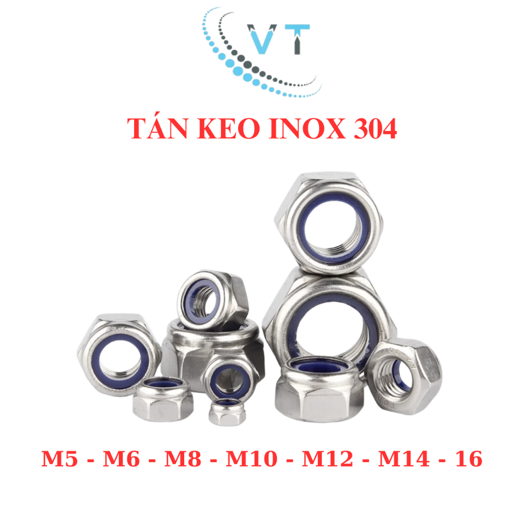 [Set 3-20 Con] Đai Ốc Tán Keo INOX 304 M5 M6 M8 M10 M12 M14 M16 - Tán Chống Trượt, Tán Chống Tuôn Thép Không Gỉ Loại Xịn