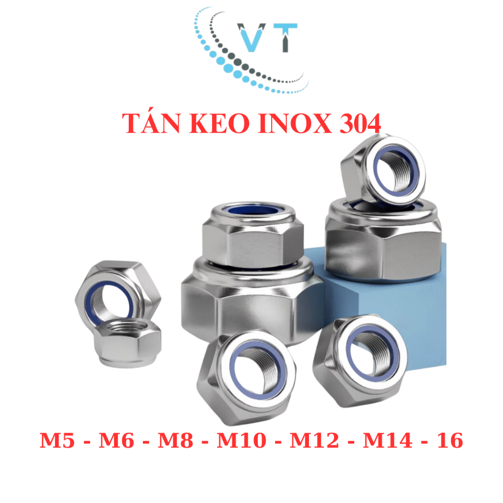 [Set 3-20 Con] Đai Ốc Tán Keo INOX 304 M5 M6 M8 M10 M12 M14 M16 - Tán Chống Trượt, Tán Chống Tuôn Thép Không Gỉ Loại Xịn