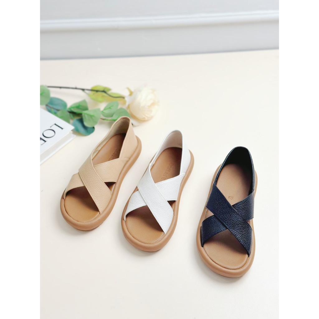 Product image Giày Sandal 3cm Hở Mũi Quai Chéo Da Bò Thật Pixie H312 1