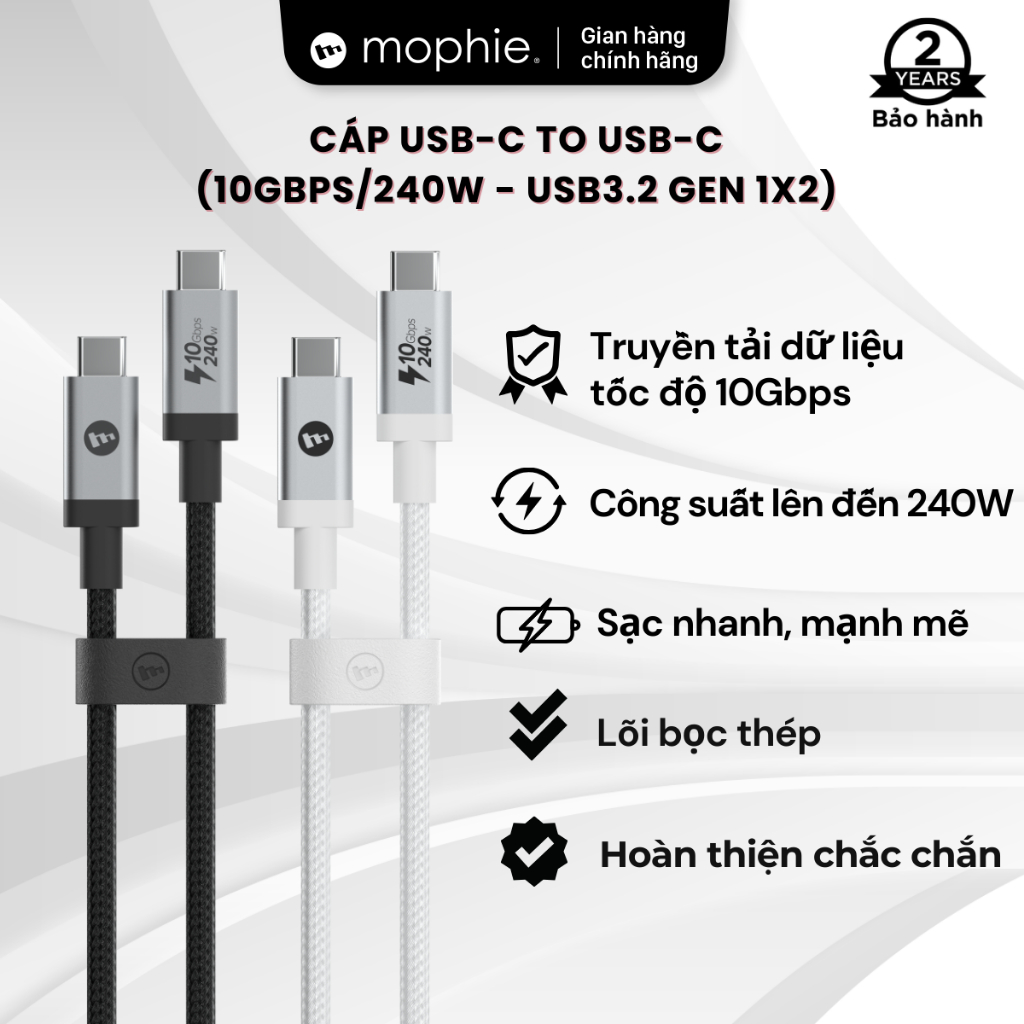 Cáp Usb C To Usb C 10gbps240w Usb32 Gen 1x2 Mophie 15m Thiết Kế Chắc Chắn Hỗ Trợ Truyền 6132