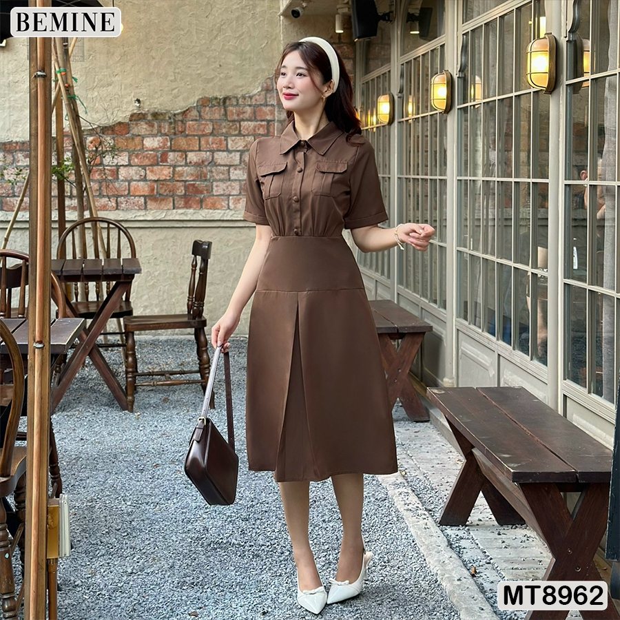 Ảnh Đầm thiết kế cổ sơ mi túi hộp dáng xoè  BEMINE MT8962 3