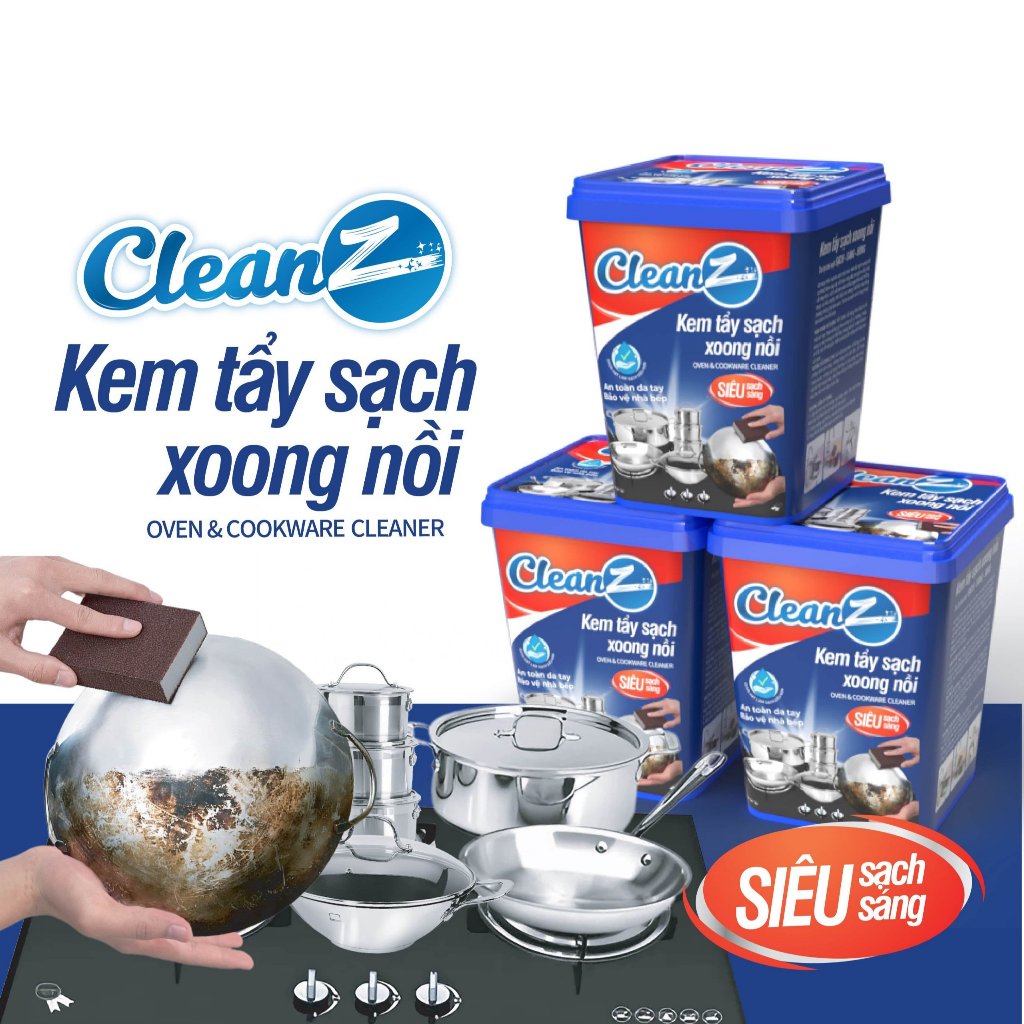 Ảnh Kem tẩy sạch xoong nồi Cleanz đánh bay vết ố, vết gỉ sét, vết bám dầu mỡ lâu ngày mùi hương đào 1