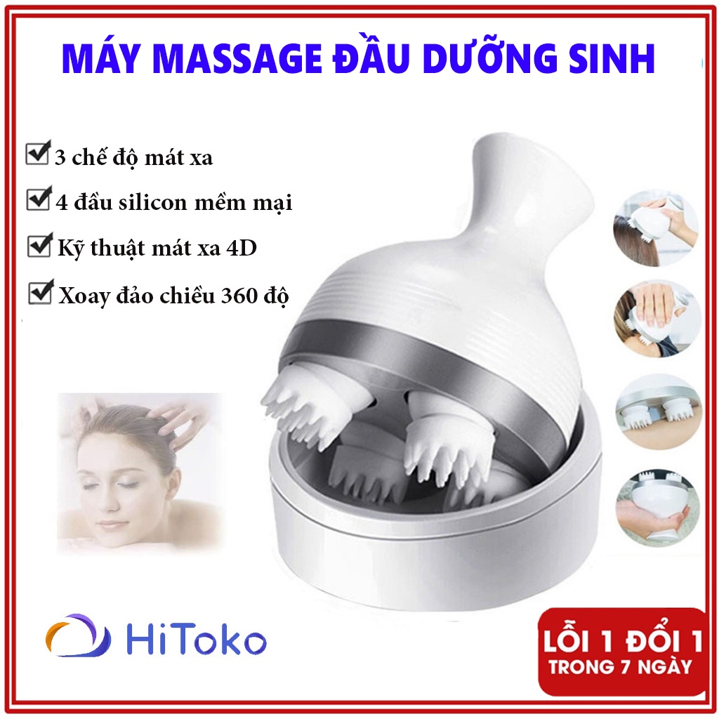 Máy Massage đầu Dưỡng Sinh 3 Chế độ Máy Mát Xa Cầm Tay 4 đầu Xoay 360 độ Máy Massage đầu Mini