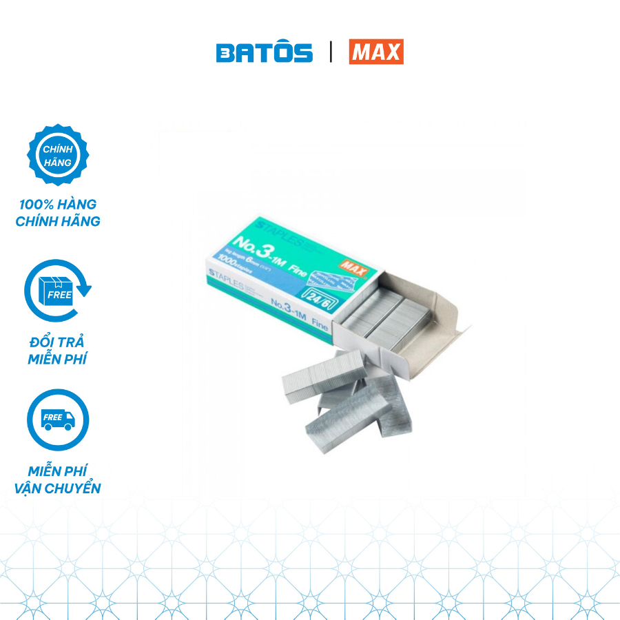 [20 hộp kim 24/6]Đinh ghim MAX No.3-1M - Kim bấm số 3 nhập khẩu.