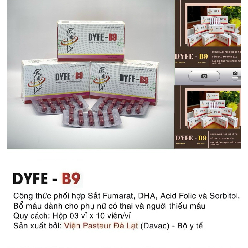 ✅[Hàng chính hãng] Bổ sung Acid folic , sắt DYFE B9 hạn chế tình trạng thiếu máu Viện Pasteur Đà Lạt