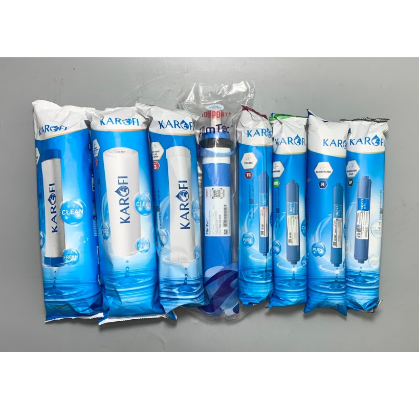 Trọn bộ Combo 8 lõi lọc nước Karofi chính hãng 123 Livotec, lõi 45678 - T33, Mineral, FarinFrared, Na