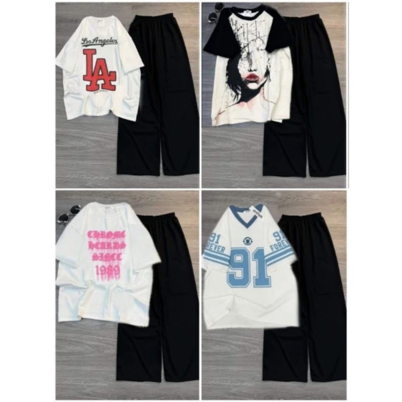 Tổng Hợp Các Set Quần Ống Rộng Đen Hack Dáng + Mix Áo Phông Form Rộng Tay Lỡ Unisex