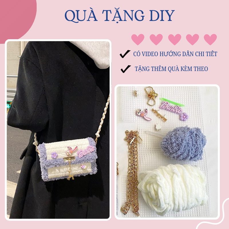 Túi Tự Đan Handmade đeo chéo đính Sticker dễ thương, Túi Tự Đan làm quà ...