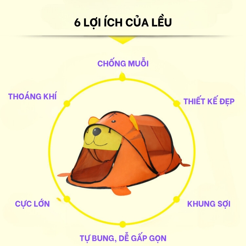 Lều Trẻ Em, Lều Tự Bung Hình Gấu Hổ Cho Bé Trai Và Gái Chơi Trong Nhà, Lều Ngủ Cho Bé Mẫu Mới