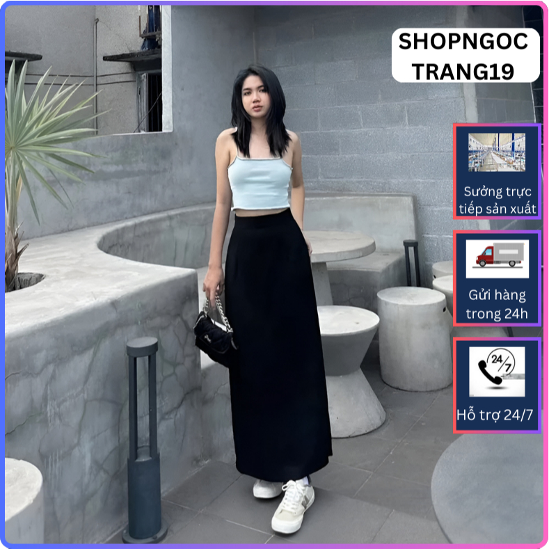 Chân Váy Dáng Dài Suông Sẻ Bên Dài 90cm_Thiết Kế Đặc Biệt Sẻ Bên_shopngoctrang19_Chất Liệu Vitex Loại 1_CV105