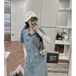 Đầm Nữ Denim Dáng Suông Dài Tay Ngắn Có Cúc Phong Cách Đơn Giản Năng Động