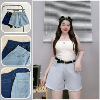 Quần đùi jean Bigsize nữ lưng cao tua lai rách đậm nhạt, Quần short bò nữ một khuy ống rộng lật lai xinh xắn J1