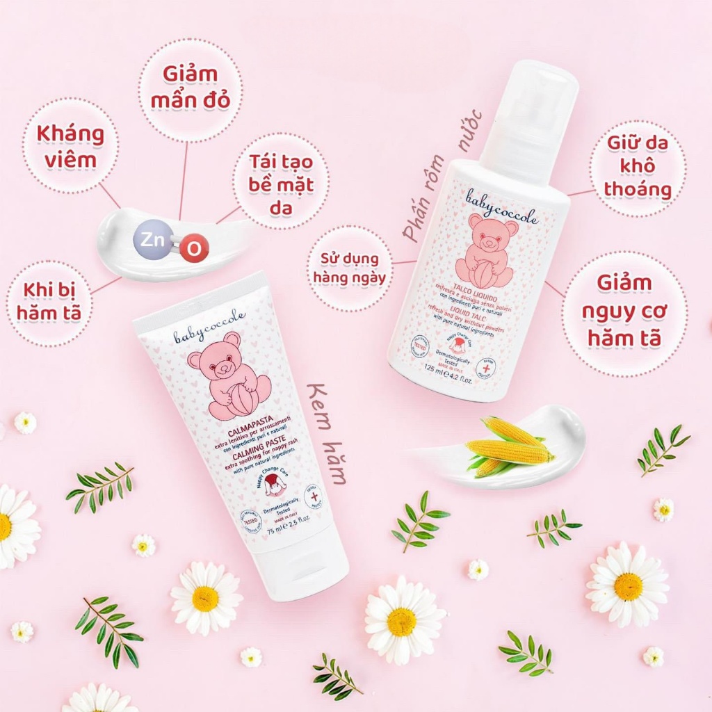 Phấn Rôm Dạng Nước Babycoccole 0M+ 125ml / 30ml 👶 – Dịu Nhẹ, Ngăn Hăm, Không Bụi Phấn – Nhập Khẩu Từ Italy SSĐT