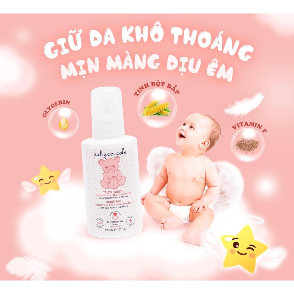 Phấn Rôm Dạng Nước Babycoccole 0M+ 125ml / 30ml 👶 – Dịu Nhẹ, Ngăn Hăm, Không Bụi Phấn – Nhập Khẩu Từ Italy SSĐT