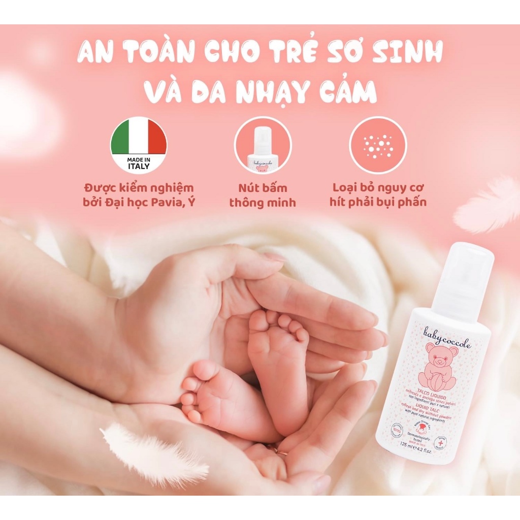 Phấn Rôm Dạng Nước Babycoccole 0M+ 125ml / 30ml 👶 – Dịu Nhẹ, Ngăn Hăm, Không Bụi Phấn – Nhập Khẩu Từ Italy SSĐT