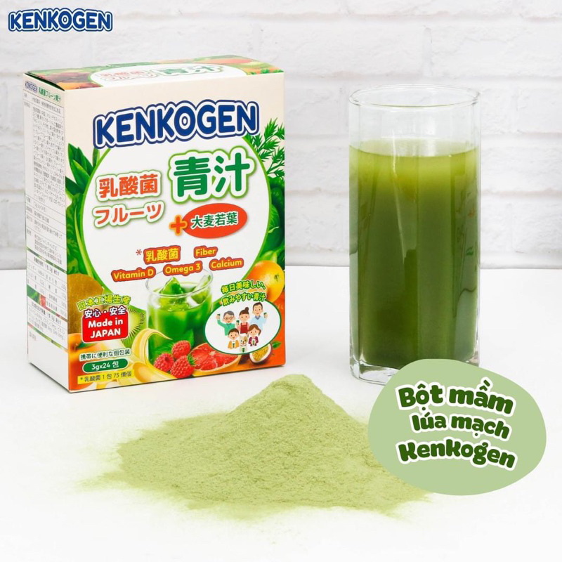 [ 24 gói x 3 hộp ] Bột mầm lúa mạch non Aojiru Kenkogen trái cây lợi khuẩn, chất xơ, Omega 3, Canxi D, Vit C