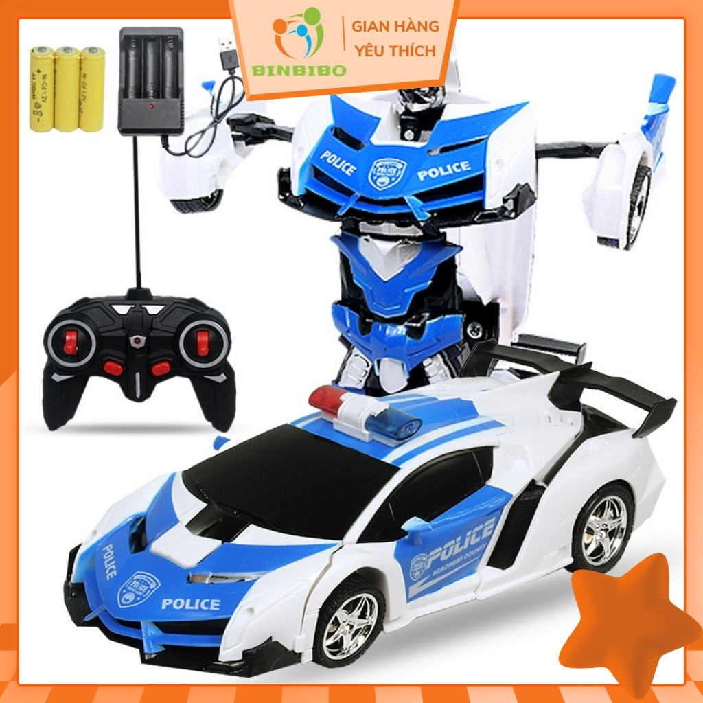 Xe ô tô điều khiển từ xa biến hình robot BBS xoay 360 độ phiên bản có sạc pin Binbibo