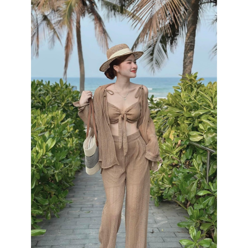 Ms 083 Đồ bơi bikini đi biển set ba món áo có lót ren quần suông kèm sơ mi thiết kế sang chảnh HAN.T SHOP [sơ mi 3 màu]