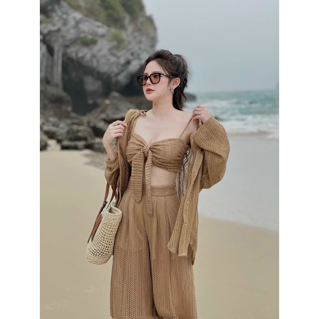 Ms 083 Đồ bơi bikini đi biển set ba món áo có lót ren quần suông kèm sơ mi thiết kế sang chảnh HAN.T SHOP [sơ mi 3 màu]