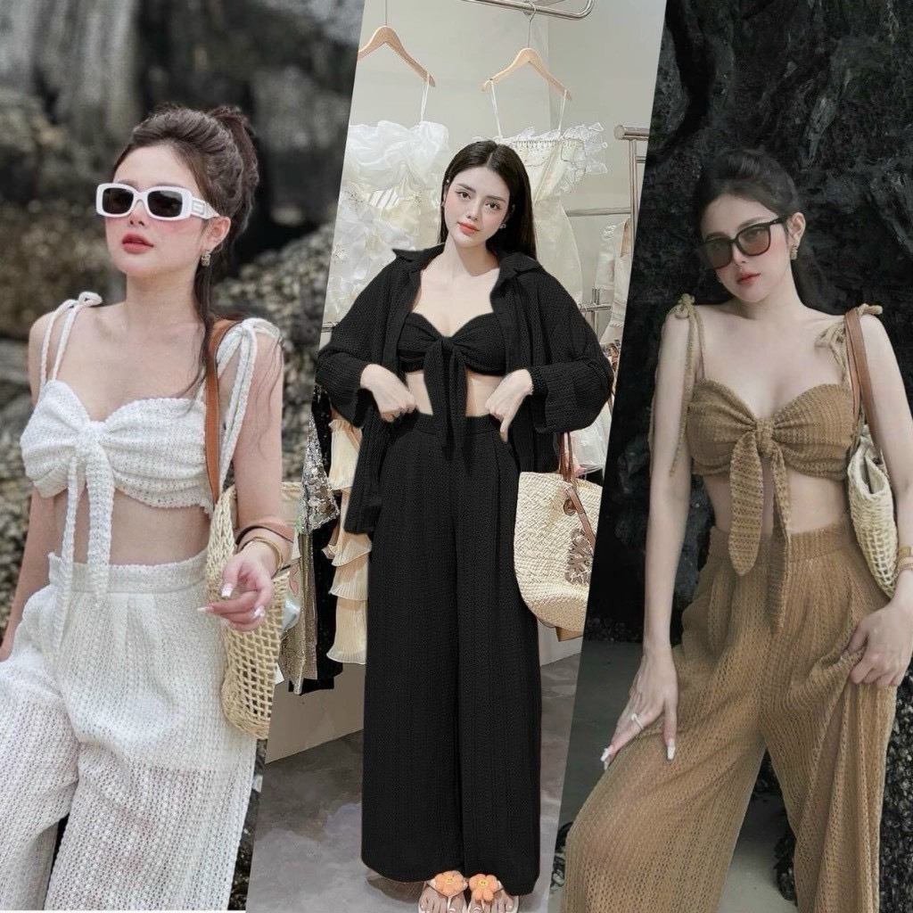 Ms 083 Đồ bơi bikini đi biển set ba món áo có lót ren quần suông kèm sơ mi thiết kế sang chảnh HAN.T SHOP [sơ mi 3 màu]