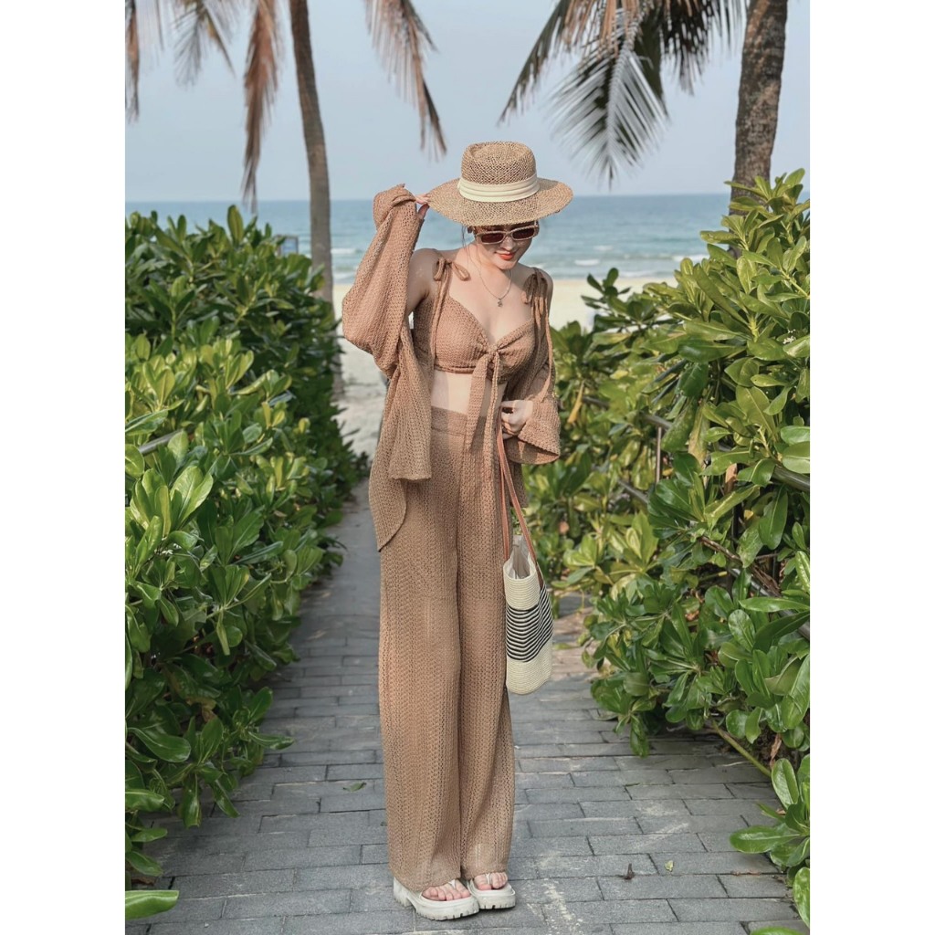 Ms 083 Đồ bơi bikini đi biển set ba món áo có lót ren quần suông kèm sơ mi thiết kế sang chảnh HAN.T SHOP [sơ mi 3 màu]
