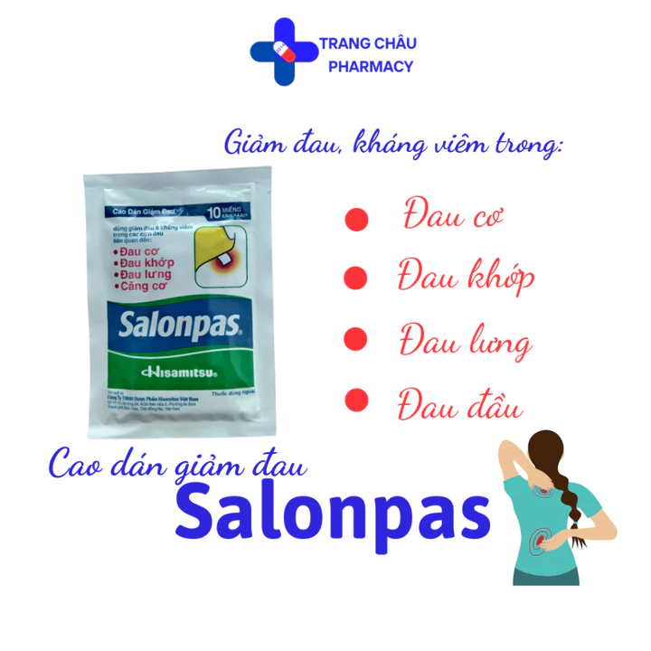 Cao dán giảm đau Salonpas Hộp 10 miếng, 20 miếng, 40 miếng