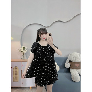 BỘ BẦU ĐÙI ĐŨI HÀN HÌNH NƠ CỔ BO CHUN - CỔ VUÔNG - 2 Màu & Quần Có Chun Chỉnh