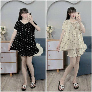 BỘ BẦU ĐÙI ĐŨI HÀN HÌNH NƠ CỔ BO CHUN - CỔ VUÔNG - 2 Màu & Quần Có Chun Chỉnh